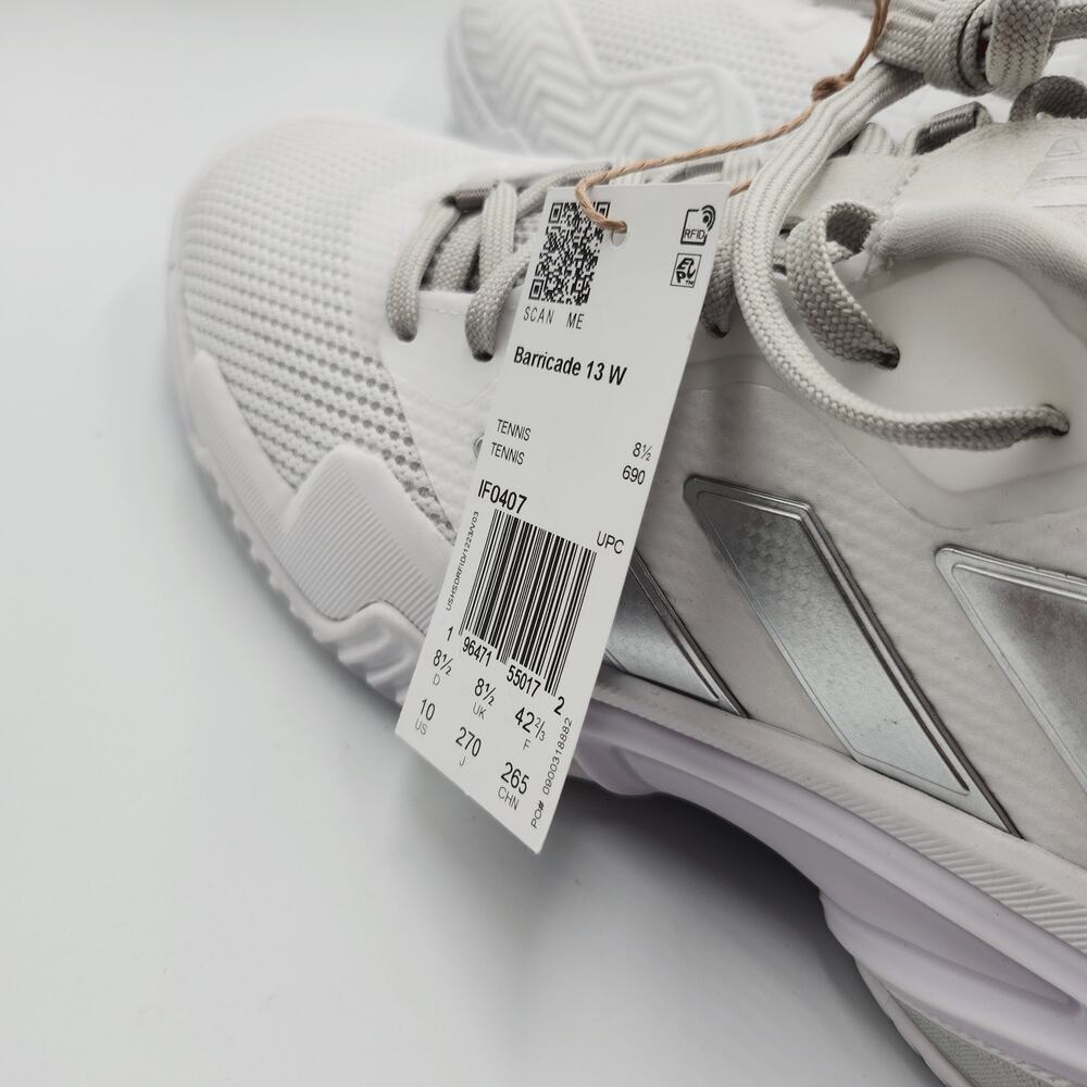 Womens Size 10 Adidas Tennis Shoes Barricade 13 Athletic Cloud White Gray IF0407 - Picture 5 of 5